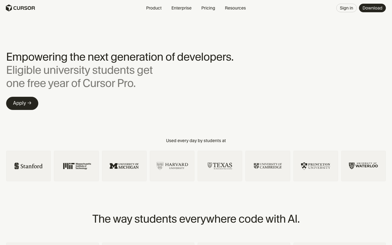 Cursor Pro Free for Students preview