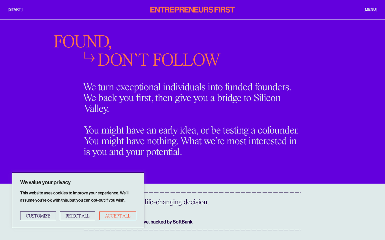 Entrepreneur First (up to $250k for ~10%) preview