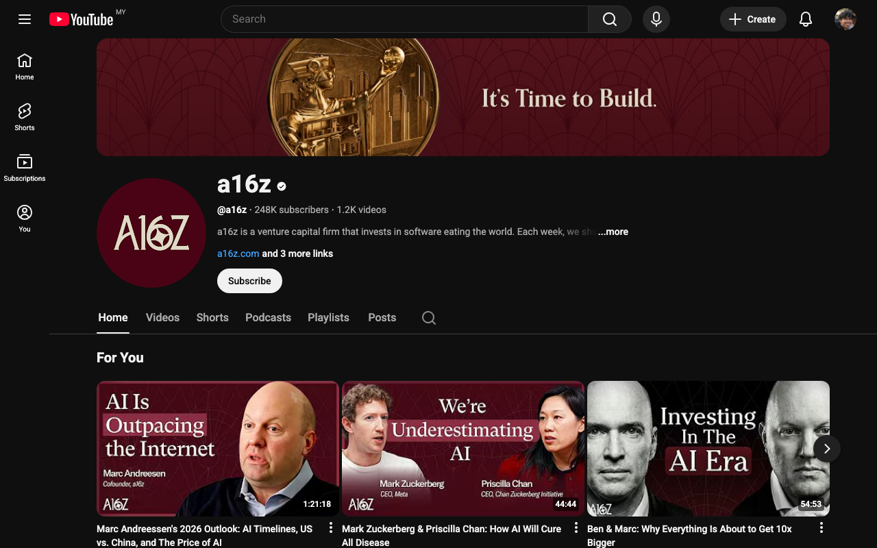 a16z YouTube screenshot