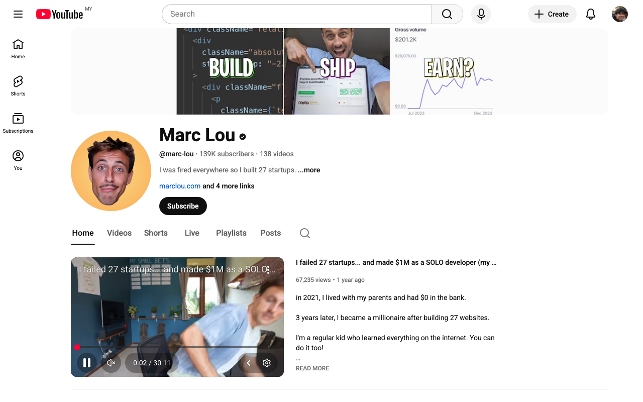 Marc Lou's Channel screenshot