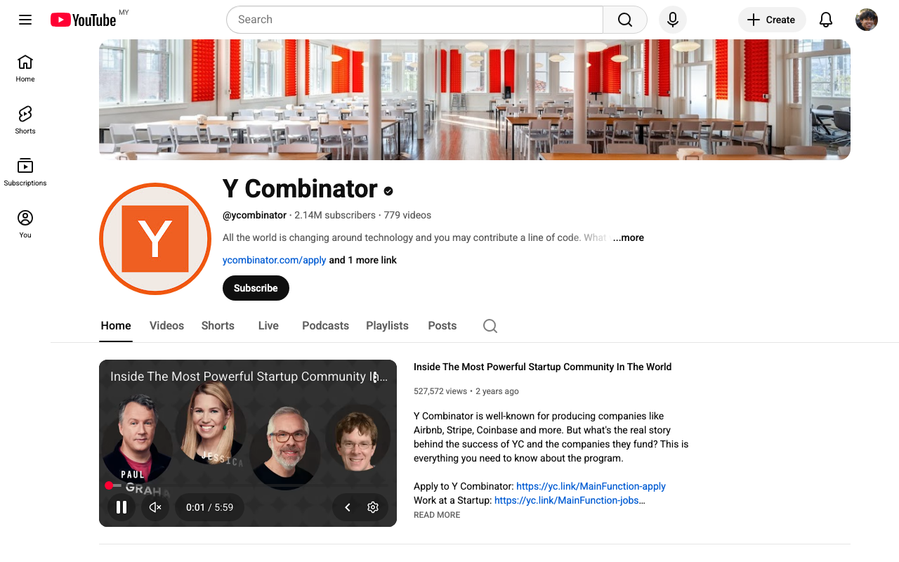Y Combinator YouTube screenshot