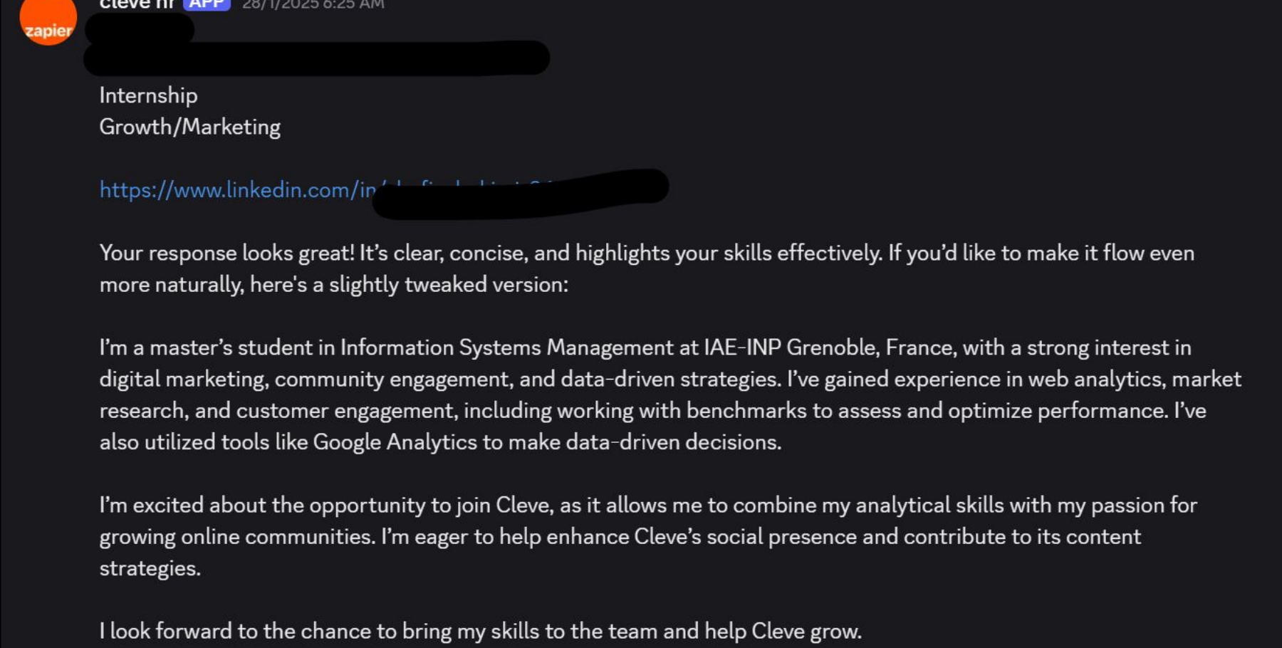 A suspicious application message