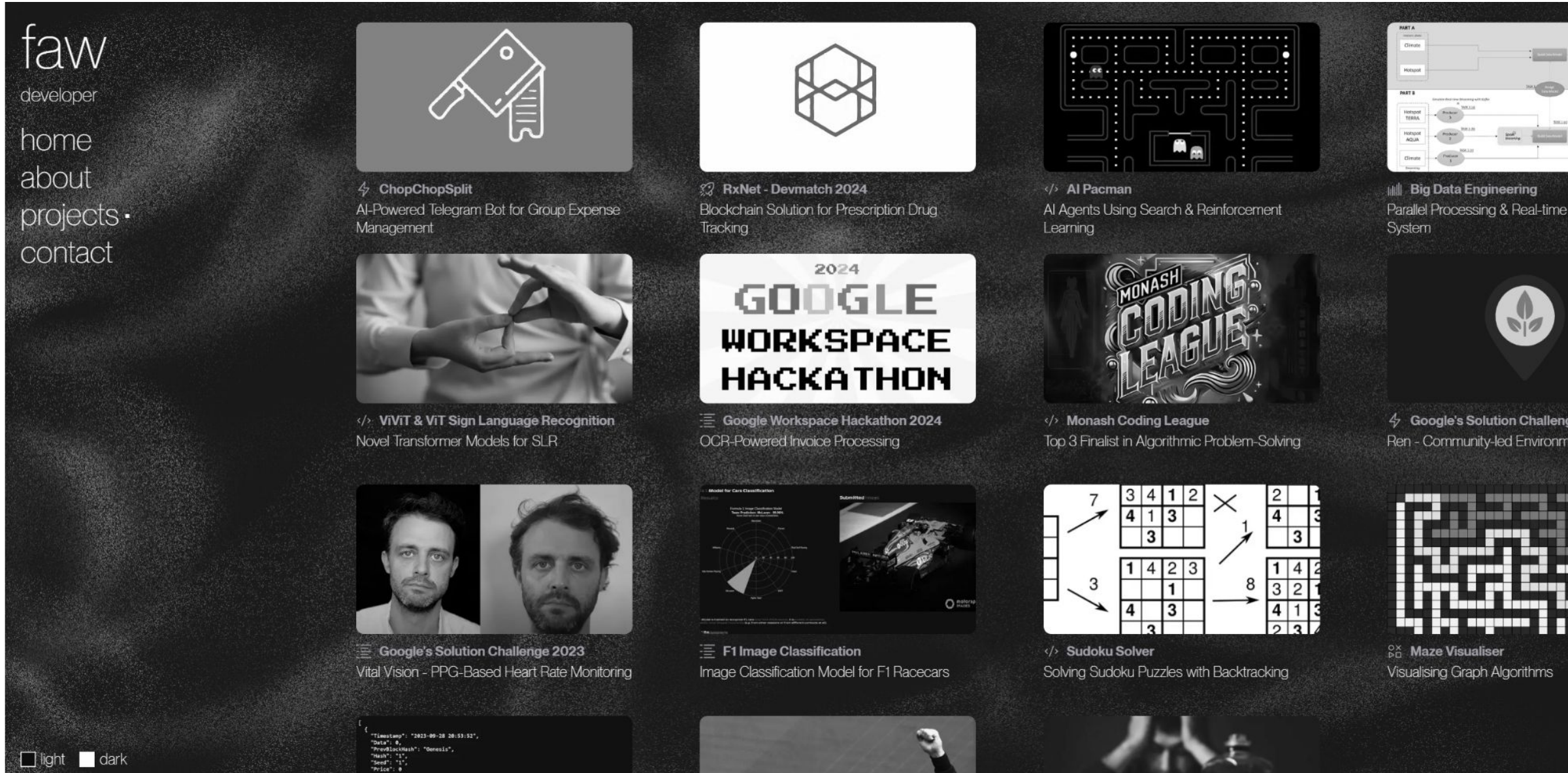 faw.dev project grid — every project has a visual