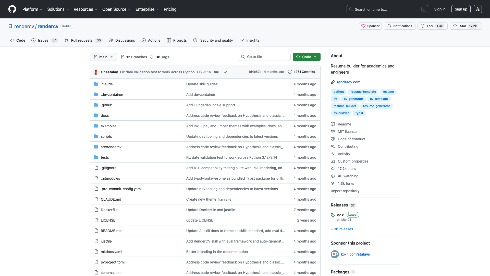 RenderCV — open source CV generator